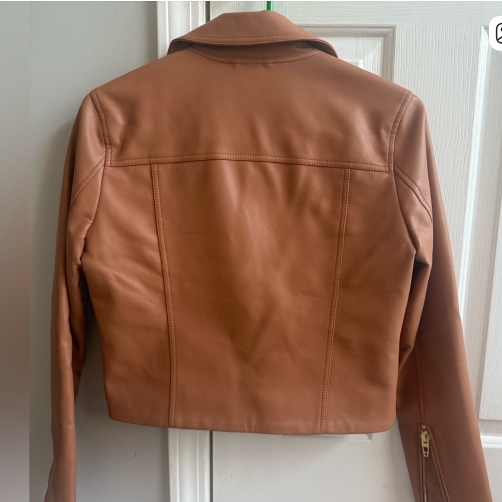Women's Tan Faux Leather Moto Jacket - Picture 3 of 5